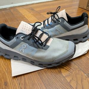On Running Women's Athletic Shoes — Grey and Blue With Pink